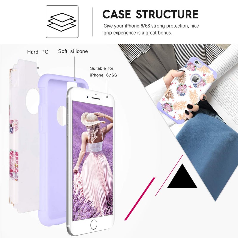 BENTOBEN Case for iPhone 6s, Cases for iPhone 6,Slim Colorful Pineapple Dual Layer Hybrid Shockproof Hard Back Bumper Protective Case for iPhone 6/6s,White/Purple - Image 2